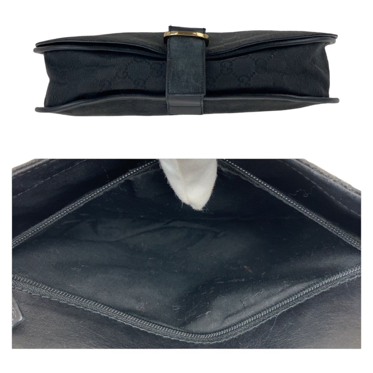 112298
GUCCI グッチ GG柄 ブラック 黒 ゴールド金具 GGキャンバス / レザー 90665 斜め掛け ショルダーバッグ メッセンジャーバッグ  レディース