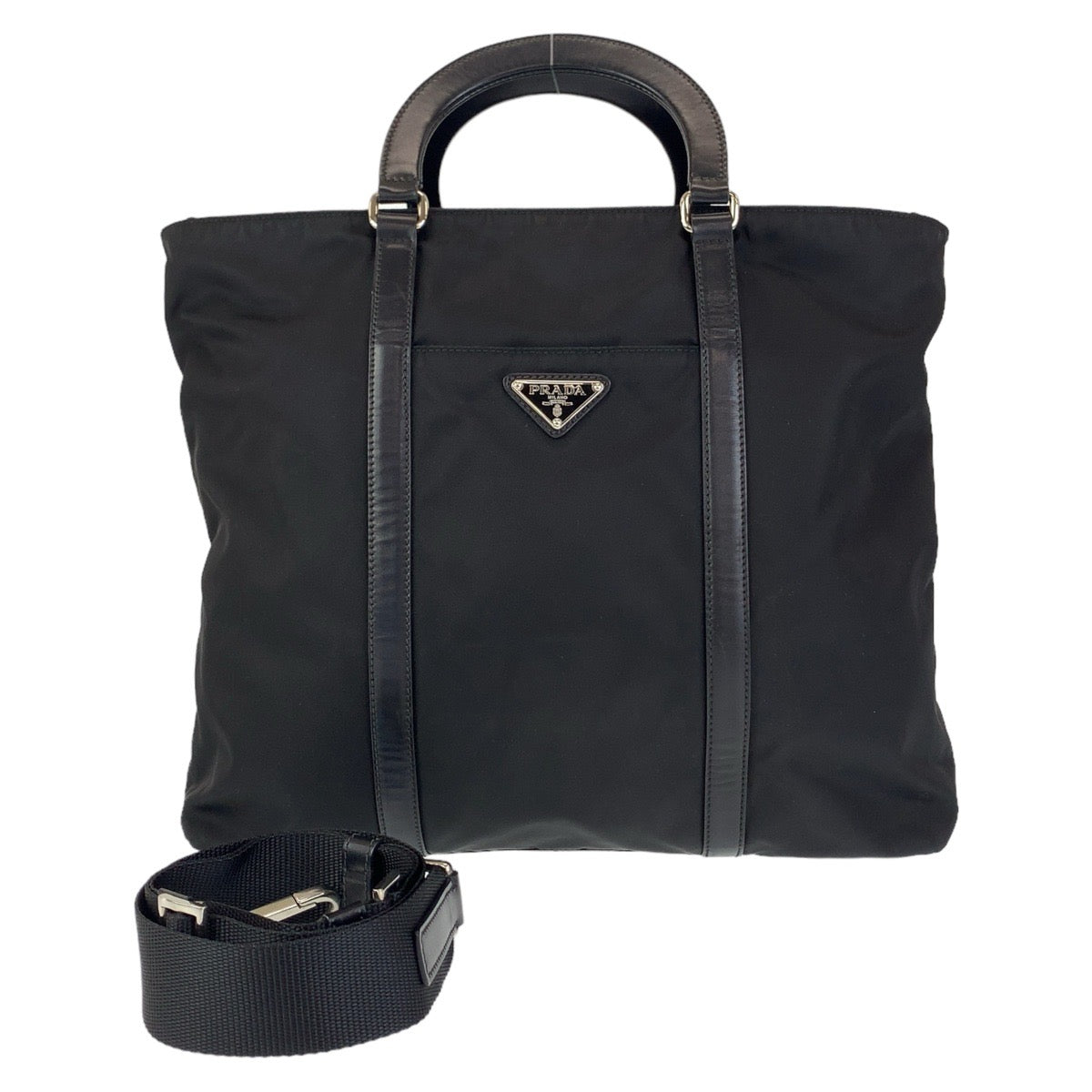 112296
PRADA プラダ テスート 三角ロゴプレート ブラック 黒 シルバー金具 ナイロン / レザー トートバッグ 斜め掛けショルダーバッグ 2way  レディース