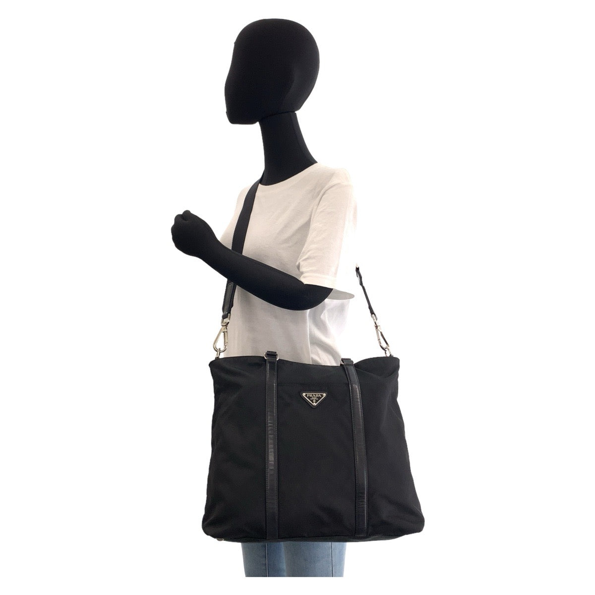 112296
PRADA プラダ テスート 三角ロゴプレート ブラック 黒 シルバー金具 ナイロン / レザー トートバッグ 斜め掛けショルダーバッグ 2way  レディース