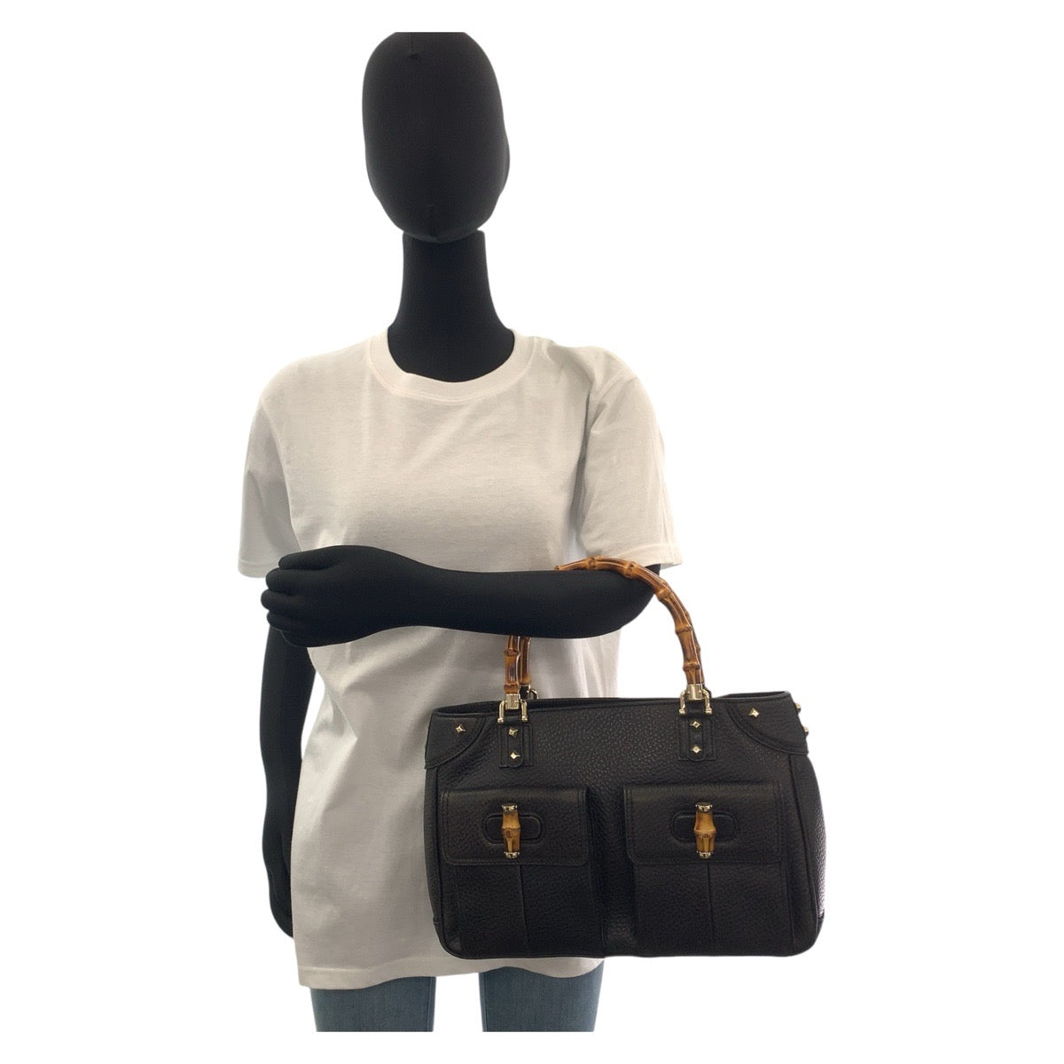 GUCCI グッチ バンブー ブラック 黒 ゴールド金具 レザー 137381 ハンドバッグ トートバッグ  レディース