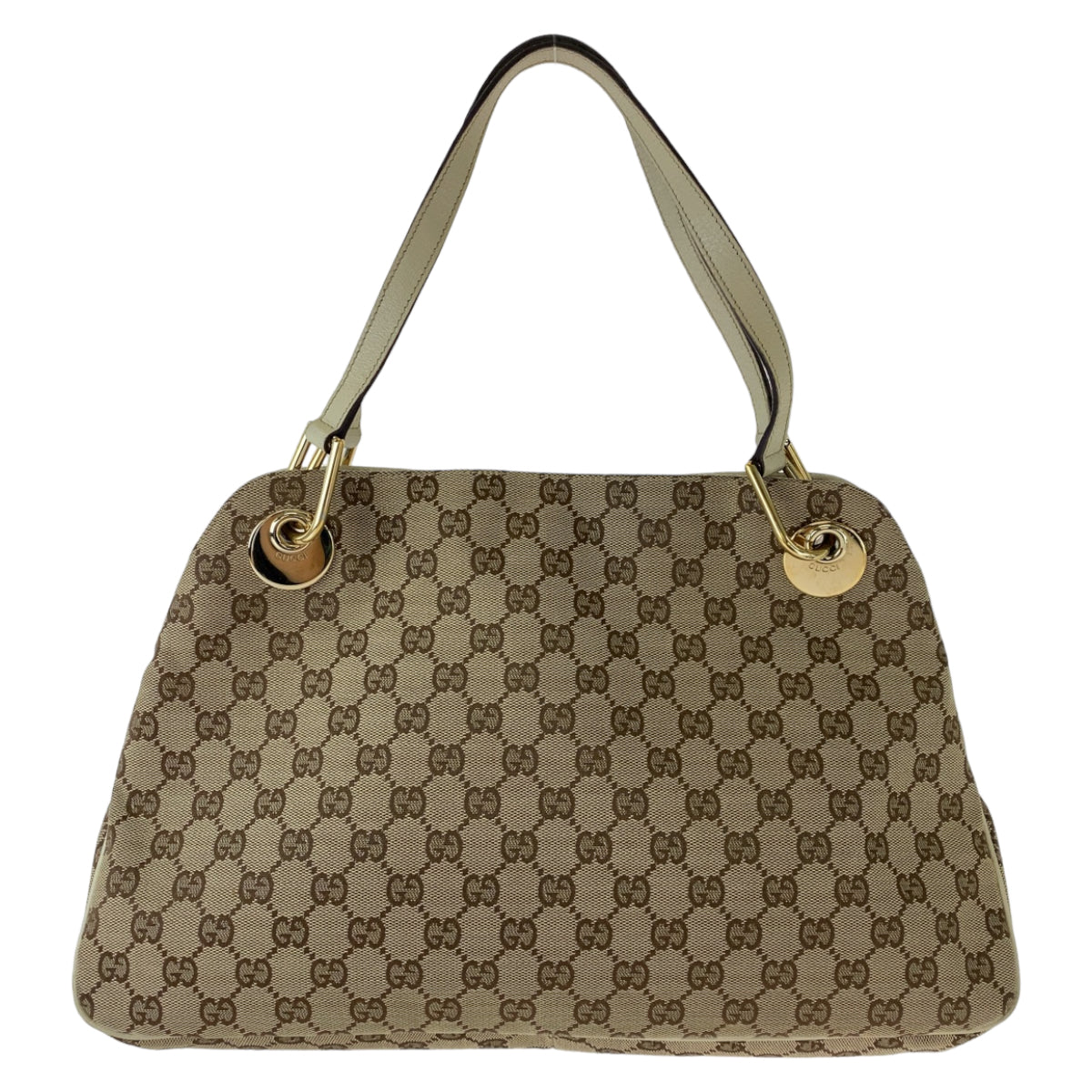 12293
GUCCI グッチ ベージュ ブラウン アイボリー ゴールド金具 GGキャンバス 121023 ショルダーバッグ トートバッグ  レディース
