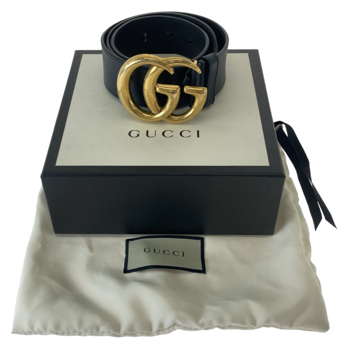 11795
GUCCI グッチ GGマーモント 75cm/30インチ 男女兼用 ブラック ゴールド金具 レザー 400593 ベルト  メンズ AB34