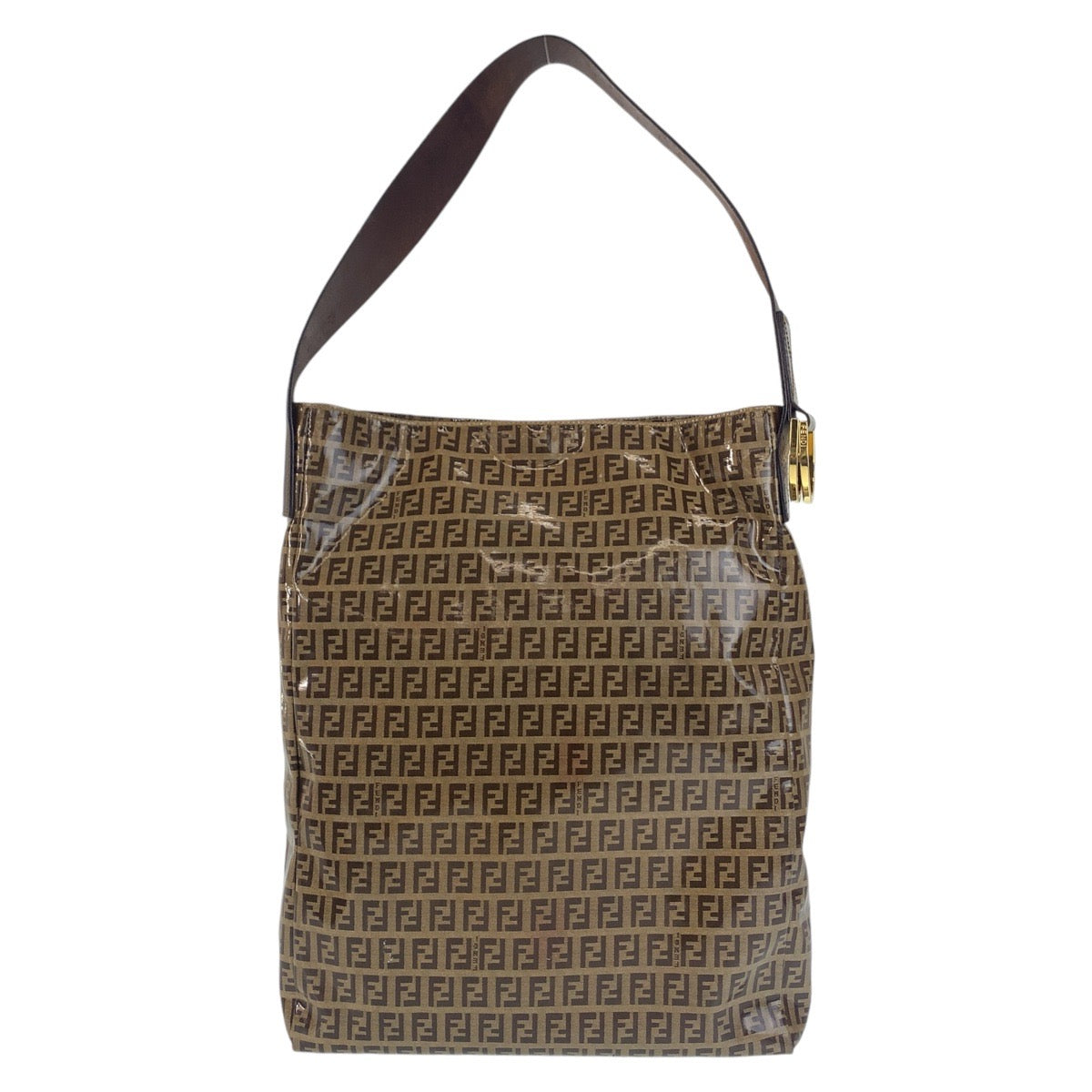 FENDI フェンディ ズッキーノ ブラウン ゴールド金具 ビニール ショルダーバッグ トートバッグ  レディース