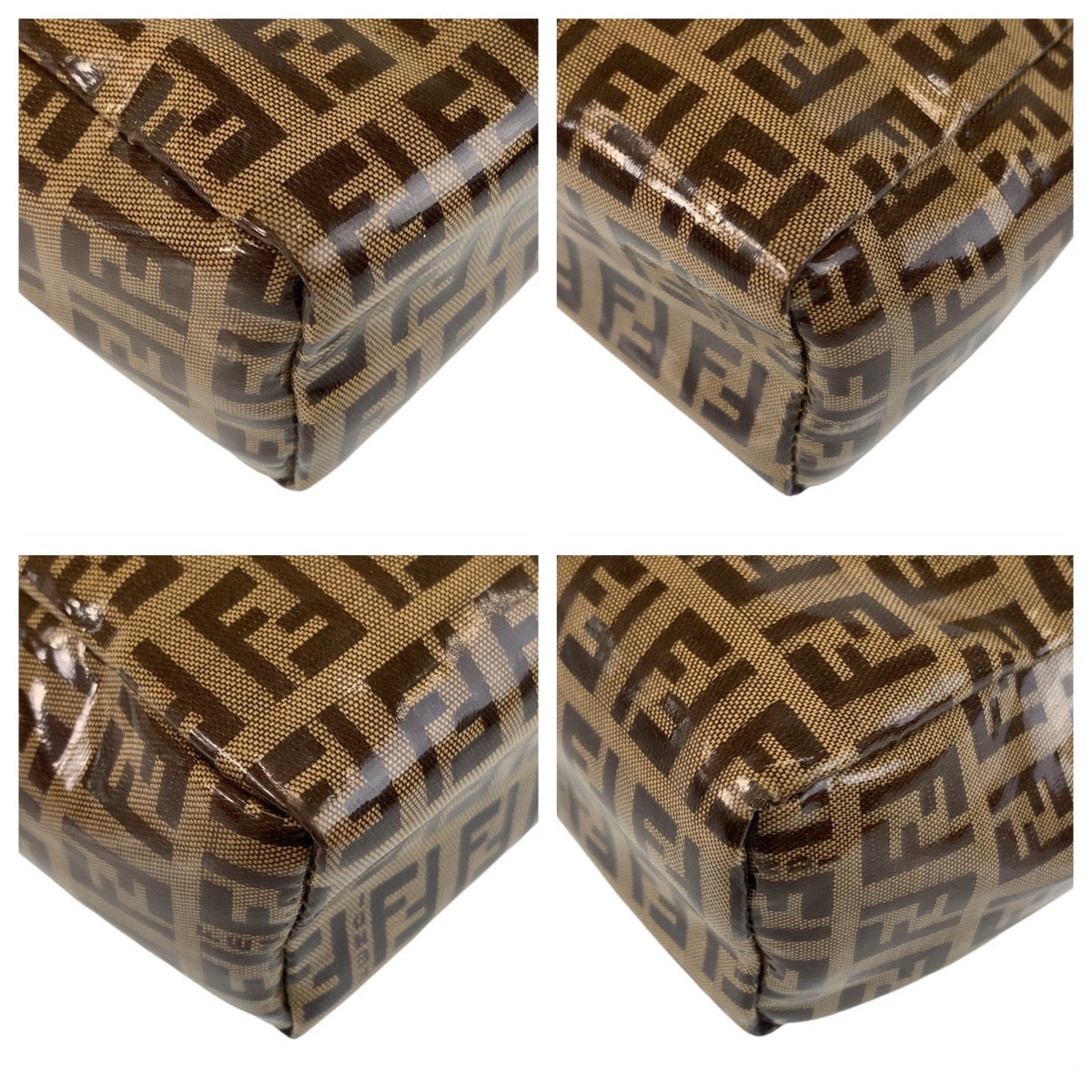 FENDI フェンディ ズッキーノ ブラウン ゴールド金具 ビニール ショルダーバッグ トートバッグ  レディース