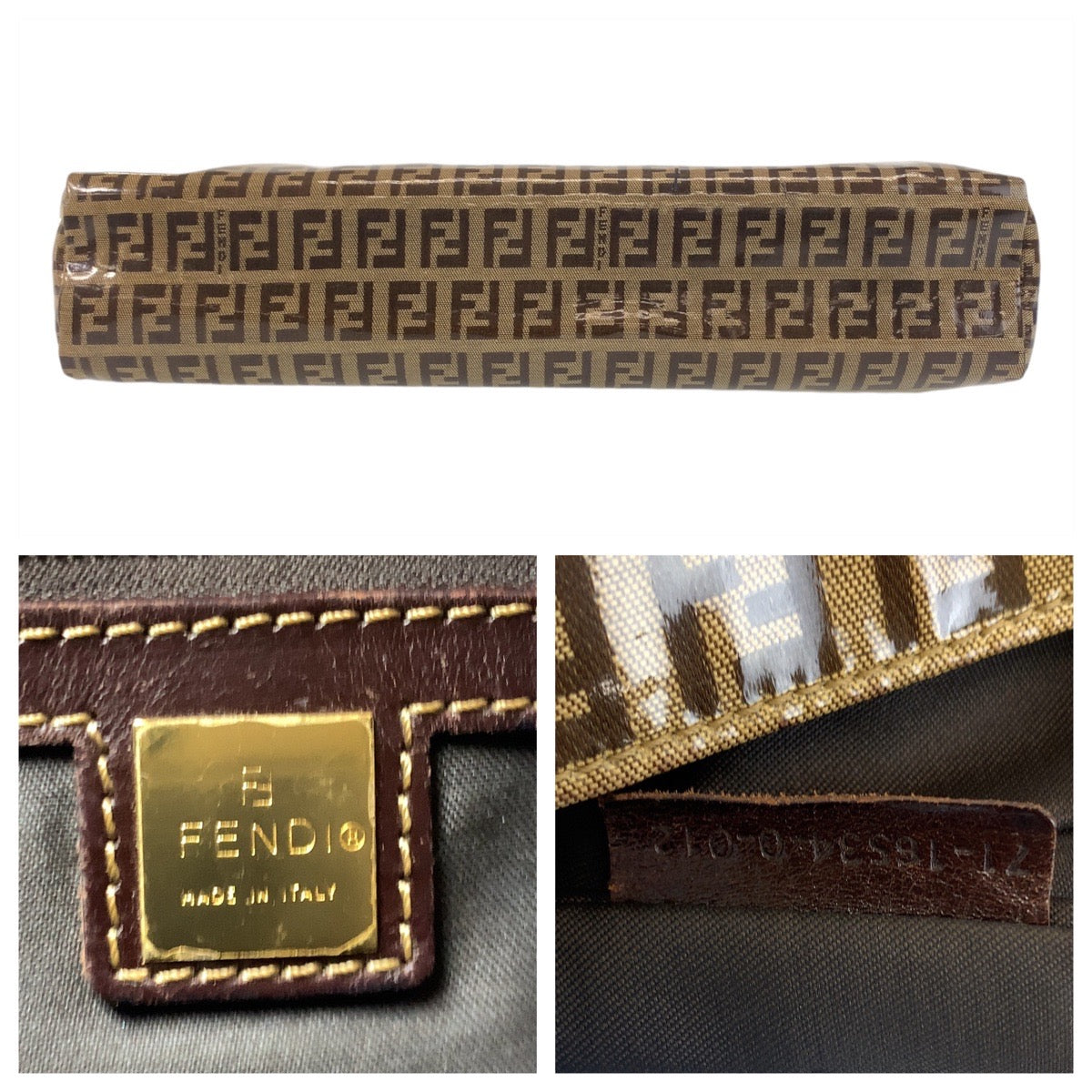 FENDI フェンディ ズッキーノ ブラウン ゴールド金具 ビニール ショルダーバッグ トートバッグ  レディース