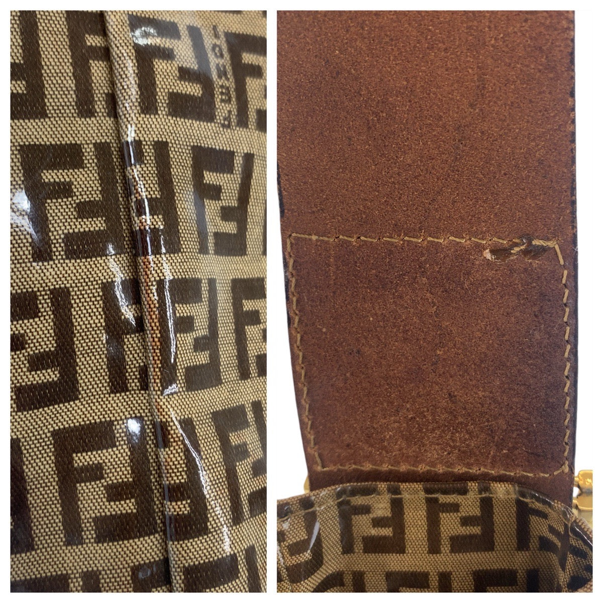 FENDI フェンディ ズッキーノ ブラウン ゴールド金具 ビニール ショルダーバッグ トートバッグ  レディース