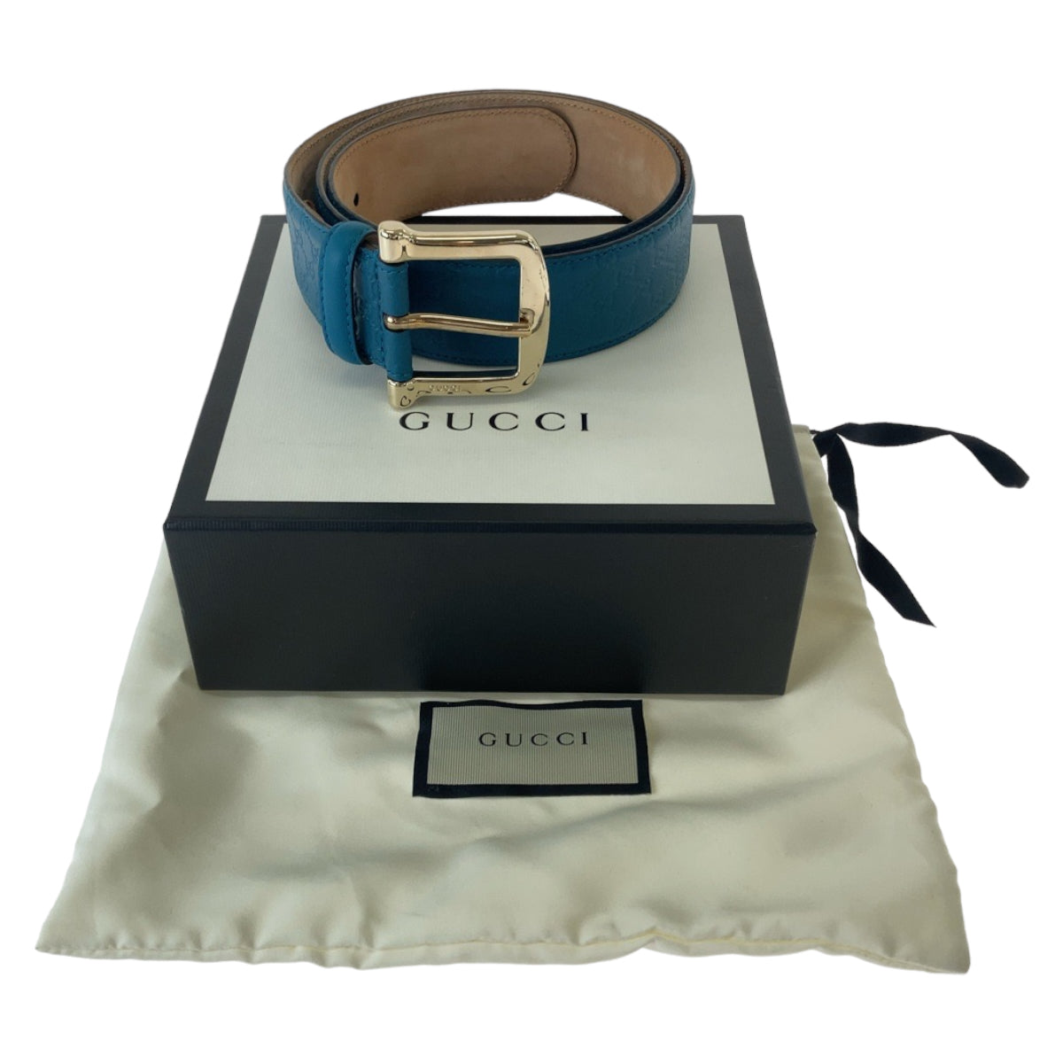 11805
GUCCI グッチ マイクログッチシマ GG 90cm/36インチ ブルー ゴールド金具 レザー 281548 ベルト  メンズ