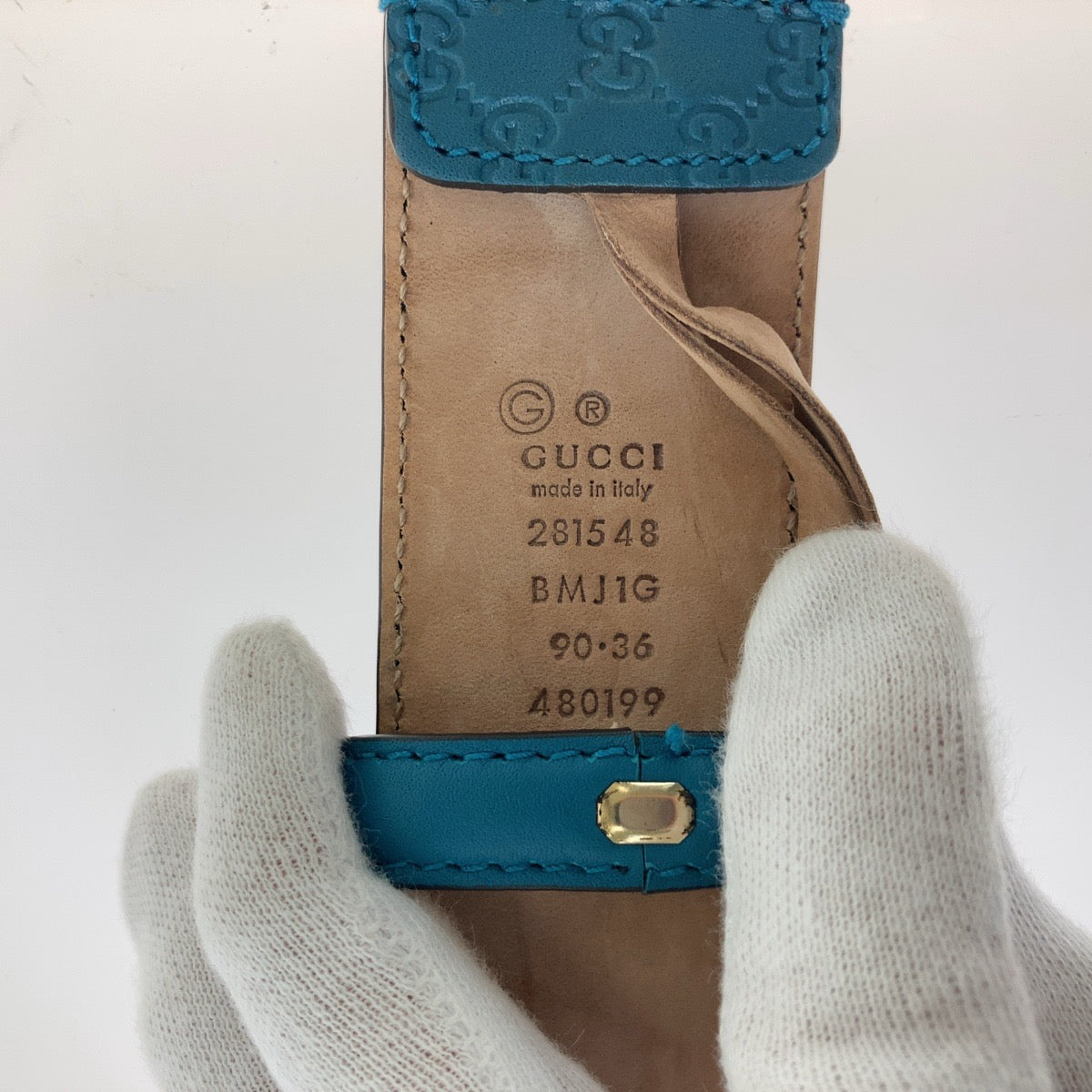 11805
GUCCI グッチ マイクログッチシマ GG 90cm/36インチ ブルー ゴールド金具 レザー 281548 ベルト  メンズ