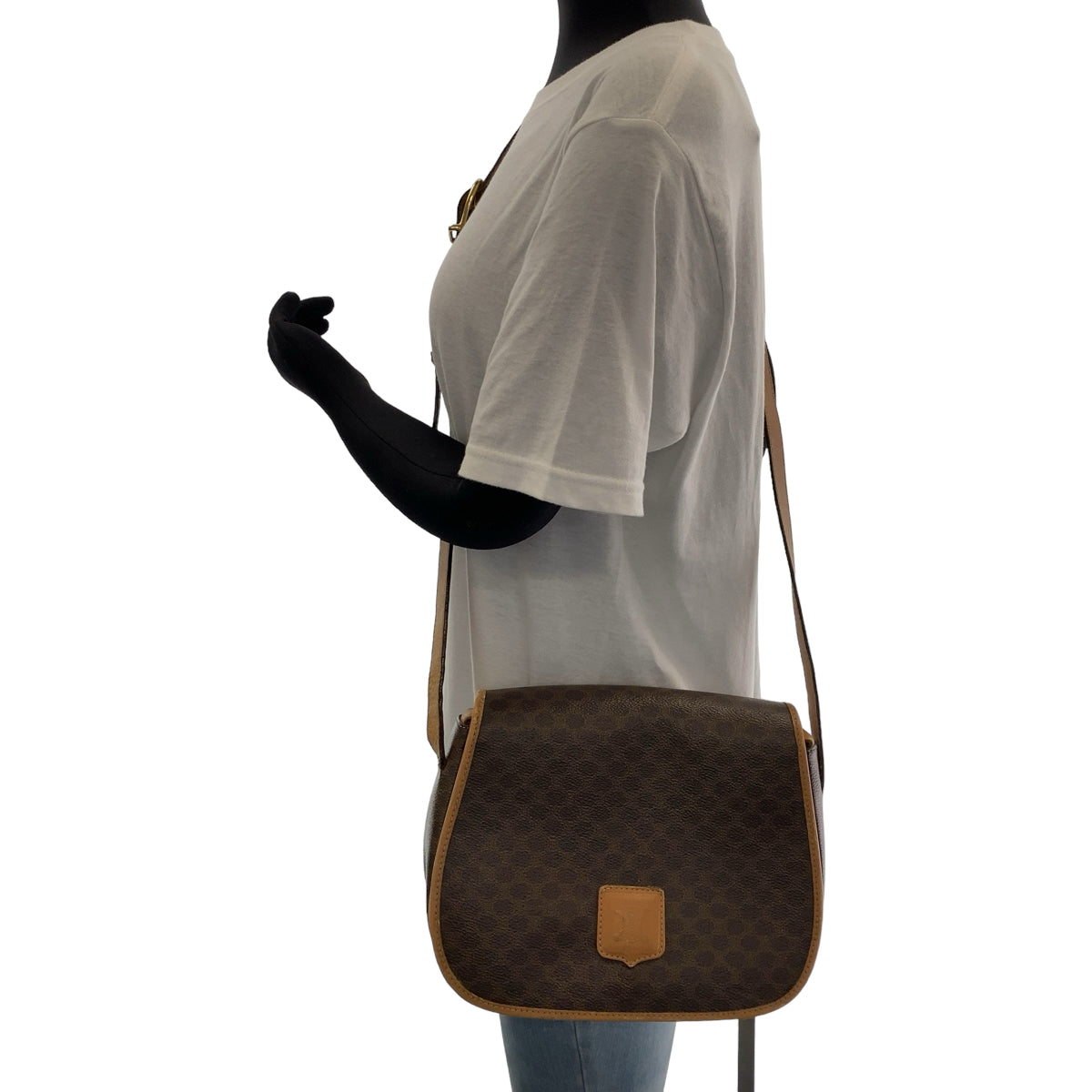 CELINE セリーヌ マカダム ブラウン ゴールド金具 PVC ショルダーバッグ 斜め掛け  レディース