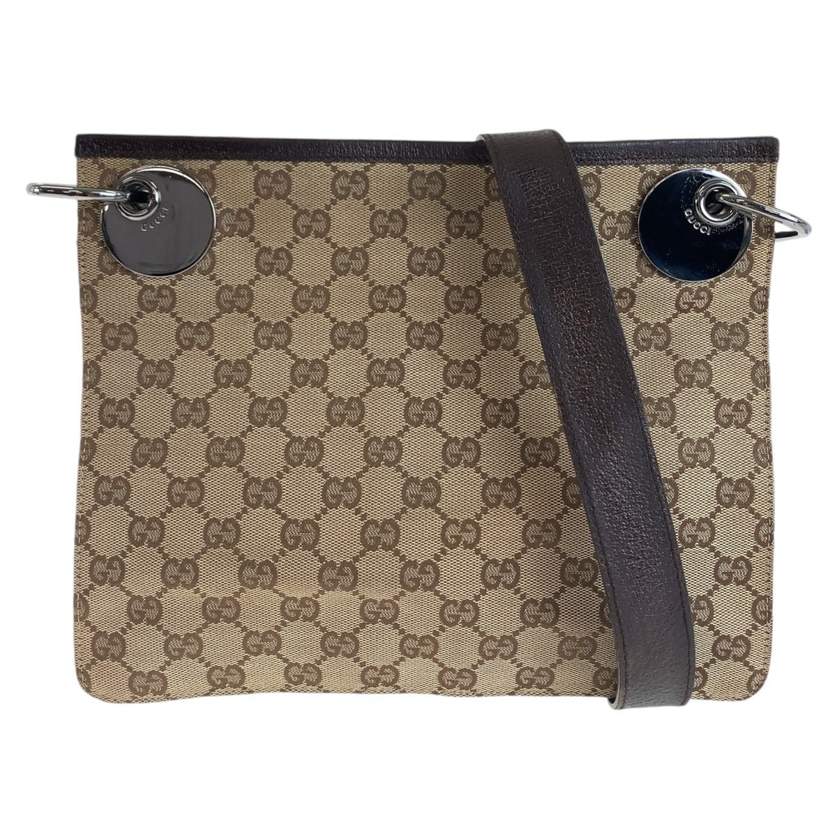 12895
GUCCI グッチ ブラウン シルバー金具 / GGキャンバス / レザー 120841 ショルダーバッグ ポシェット  レディース