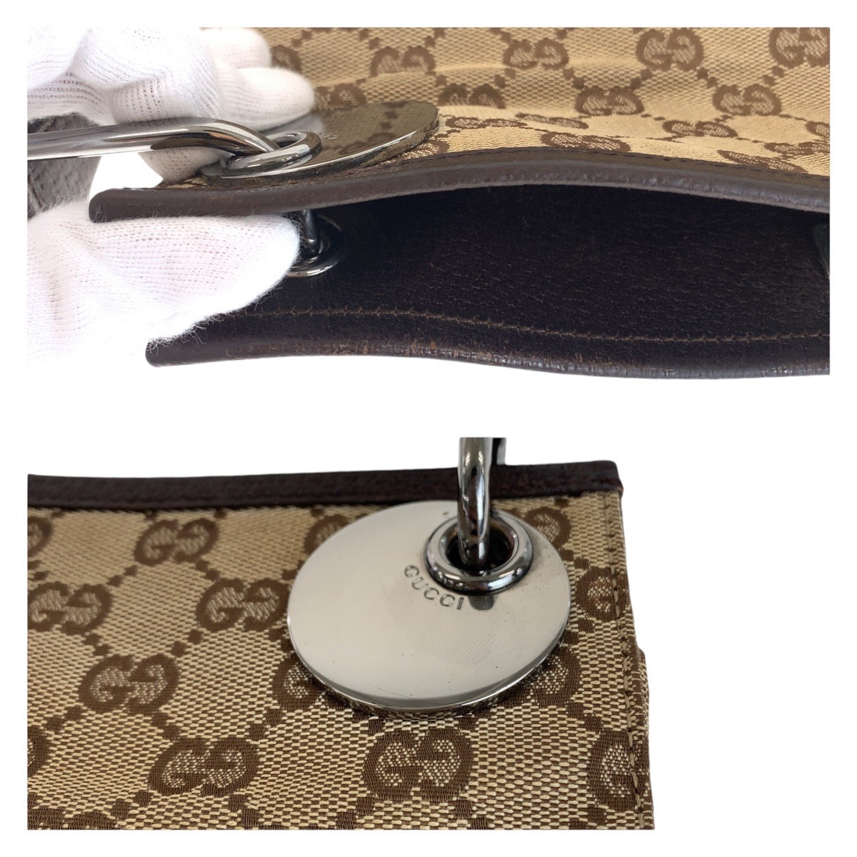 12895
GUCCI グッチ ブラウン シルバー金具 / GGキャンバス / レザー 120841 ショルダーバッグ ポシェット  レディース