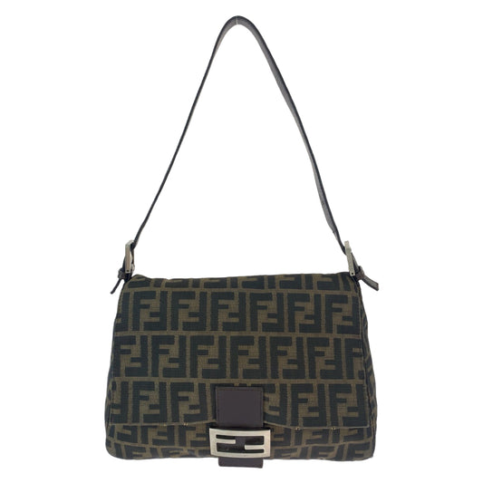 FENDI フェンディ ズッカ柄 マンマバケット ブラウン シルバー金具 キャンバス ワンショルダーバッグ 肩掛け  レディース