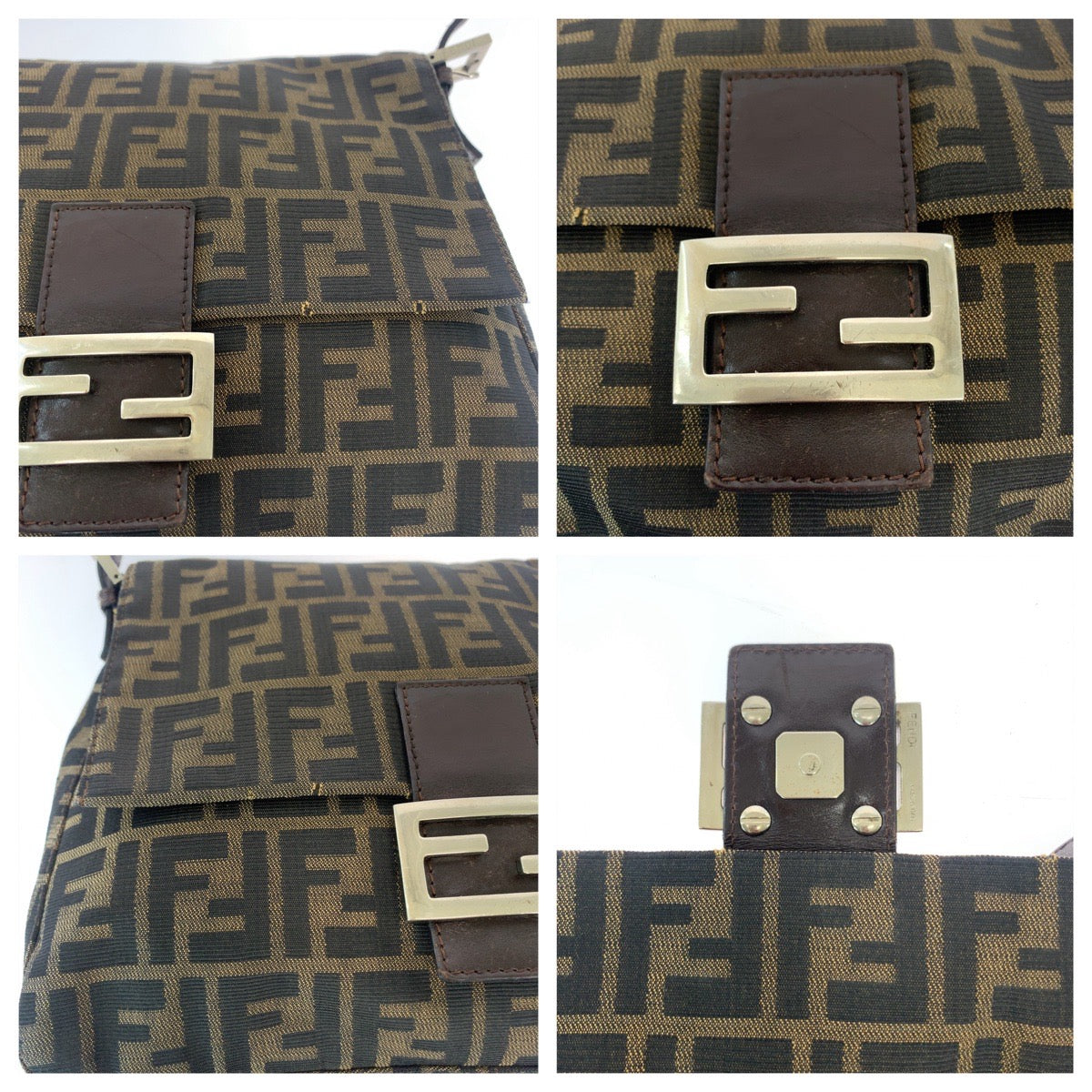 FENDI フェンディ ズッカ柄 マンマバケット ブラウン シルバー金具 キャンバス ワンショルダーバッグ 肩掛け  レディース