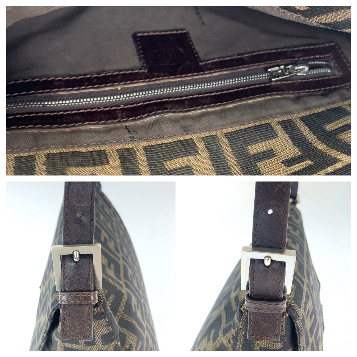 FENDI フェンディ ズッカ柄 マンマバケット ブラウン シルバー金具 キャンバス ワンショルダーバッグ 肩掛け  レディース