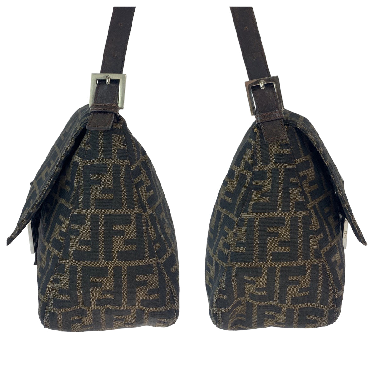 FENDI フェンディ ズッカ柄 マンマバケット ブラウン シルバー金具 キャンバス ワンショルダーバッグ 肩掛け  レディース