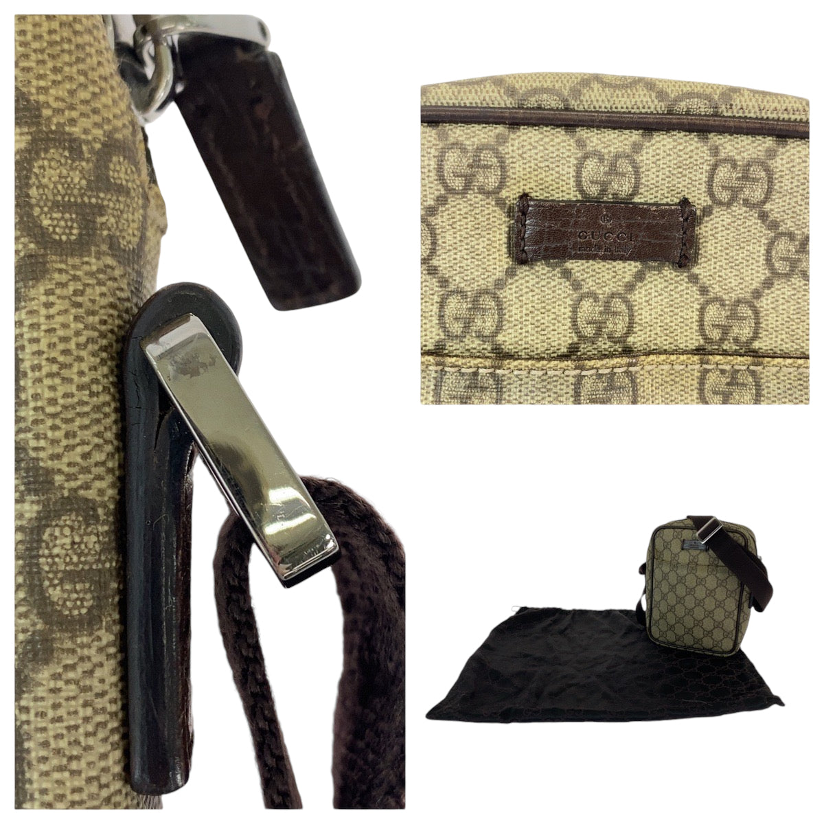 12280
GUCCI グッチ ベージュ ブラウン シルバー金具 GGスプリームキャンバス 122754 斜め掛け ショルダーバッグ ポシェット  メンズ