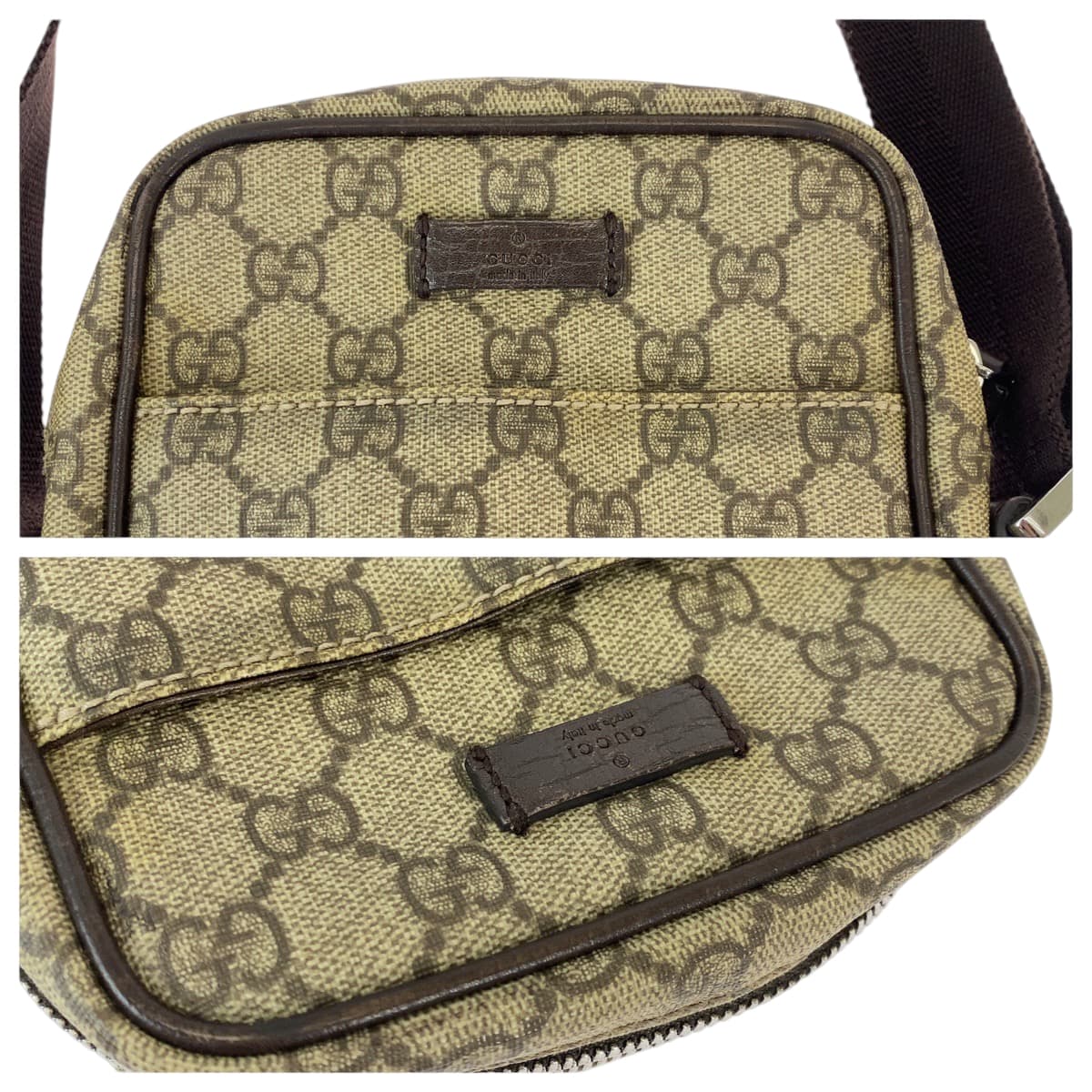 12280
GUCCI グッチ ベージュ ブラウン シルバー金具 GGスプリームキャンバス 122754 斜め掛け ショルダーバッグ ポシェット  メンズ