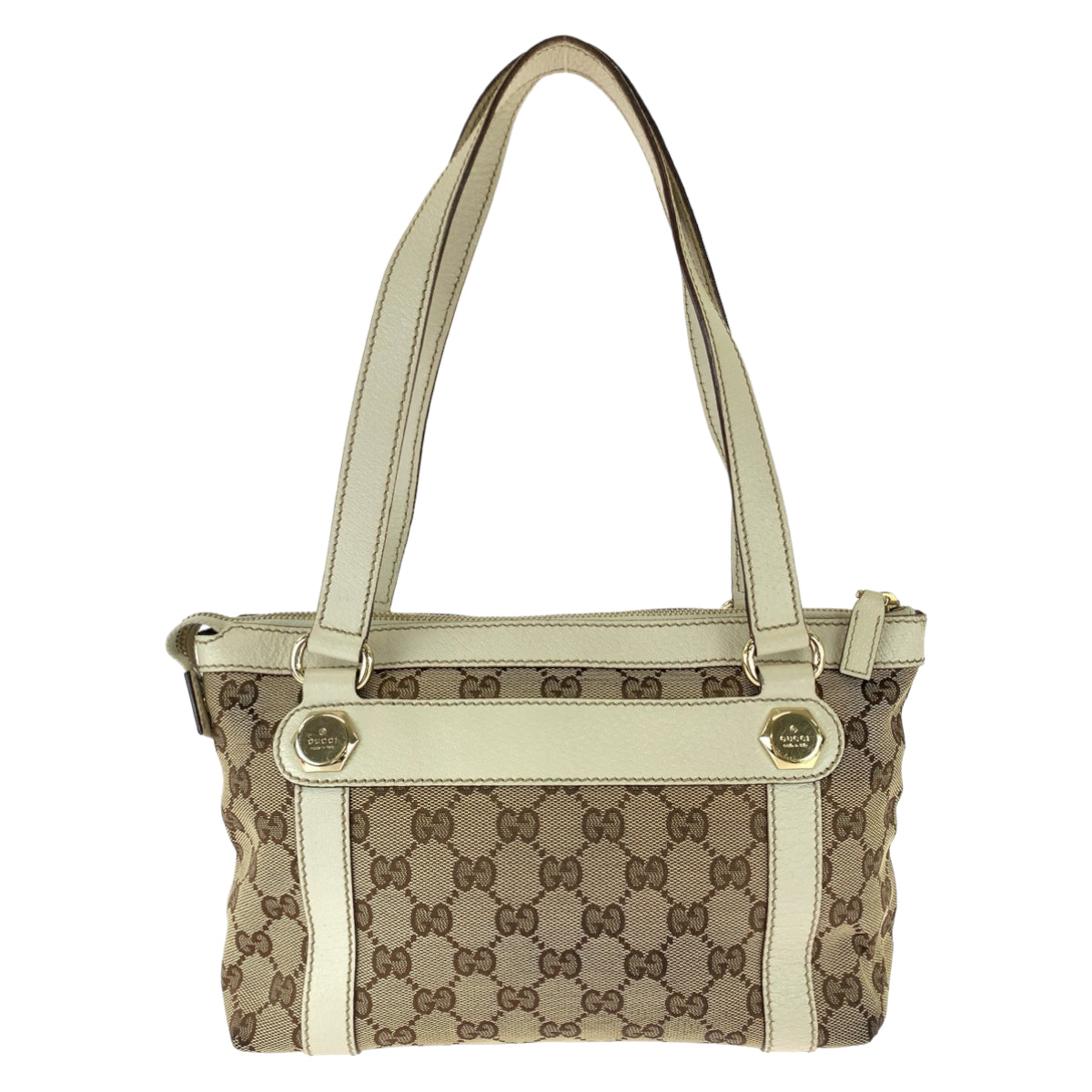 111814
GUCCI グッチ ブラウン アイボリー ゴールド金具 GGキャンバス 142558 トートバッグ ショルダーバッグ  レディース