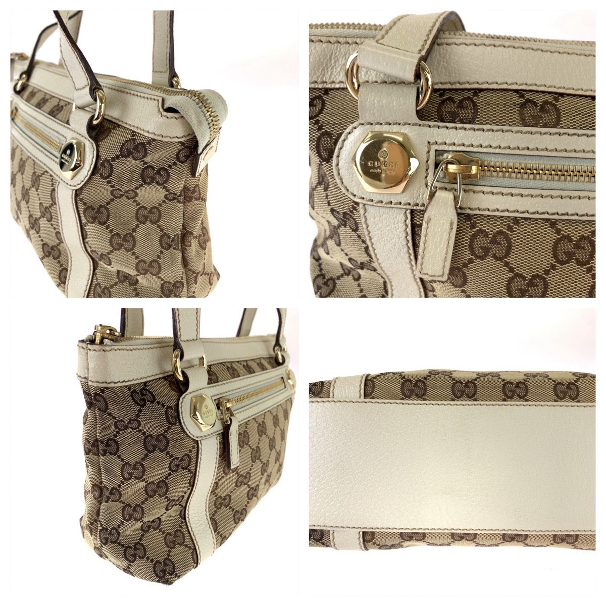 111814
GUCCI グッチ ブラウン アイボリー ゴールド金具 GGキャンバス 142558 トートバッグ ショルダーバッグ  レディース