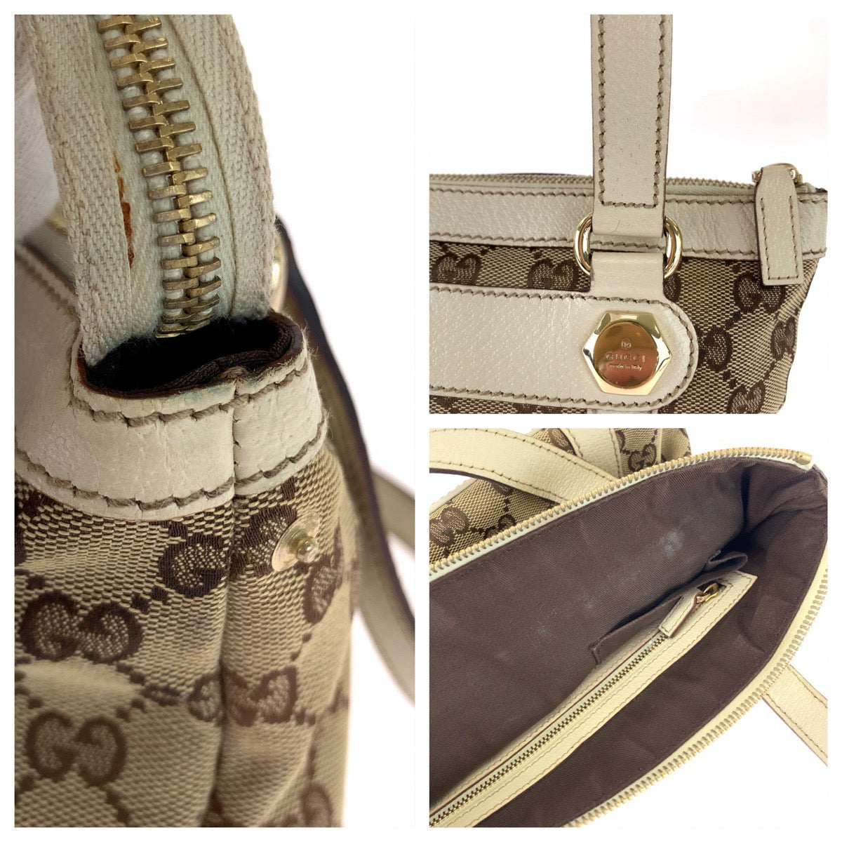 111814
GUCCI グッチ ブラウン アイボリー ゴールド金具 GGキャンバス 142558 トートバッグ ショルダーバッグ  レディース