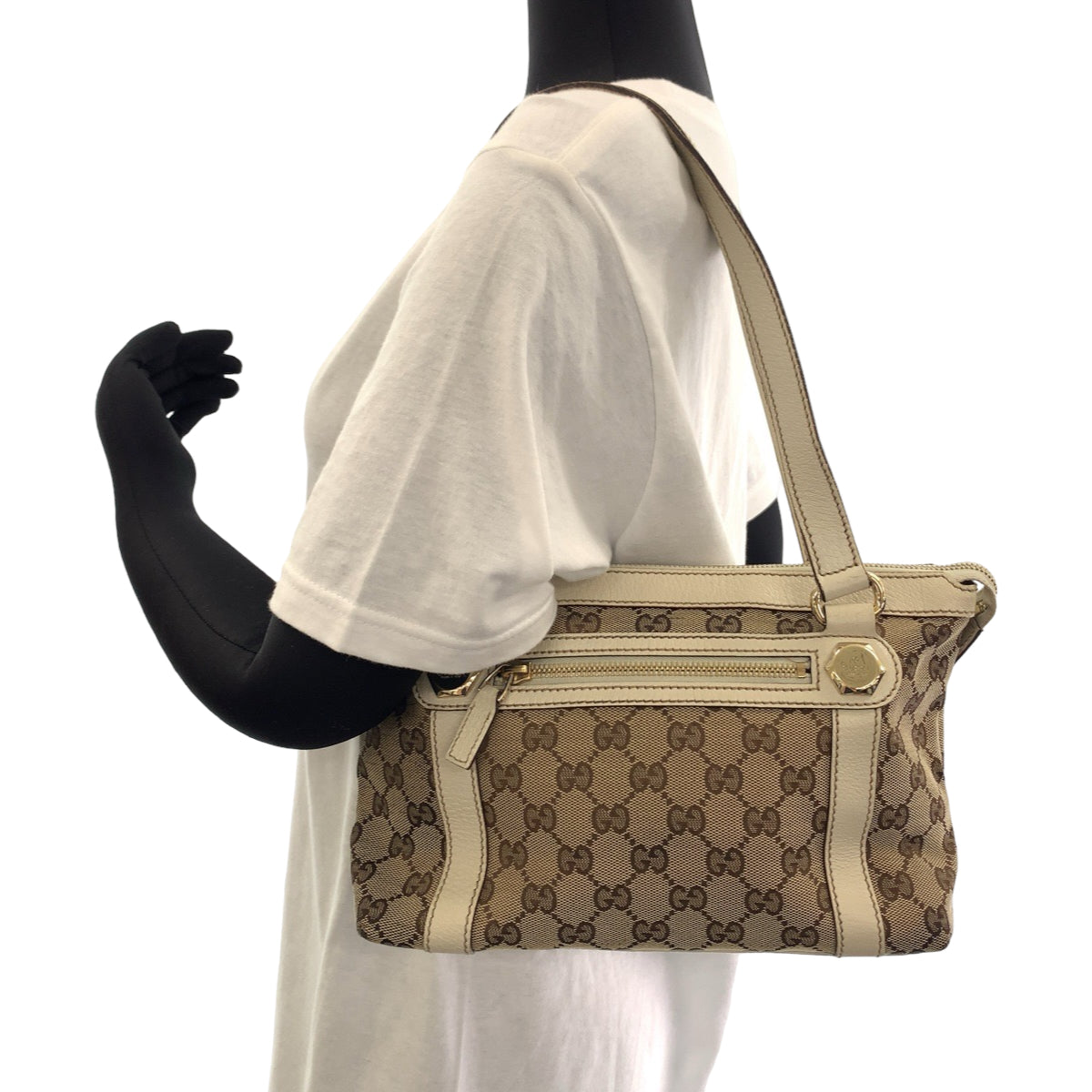 111814
GUCCI グッチ ブラウン アイボリー ゴールド金具 GGキャンバス 142558 トートバッグ ショルダーバッグ  レディース