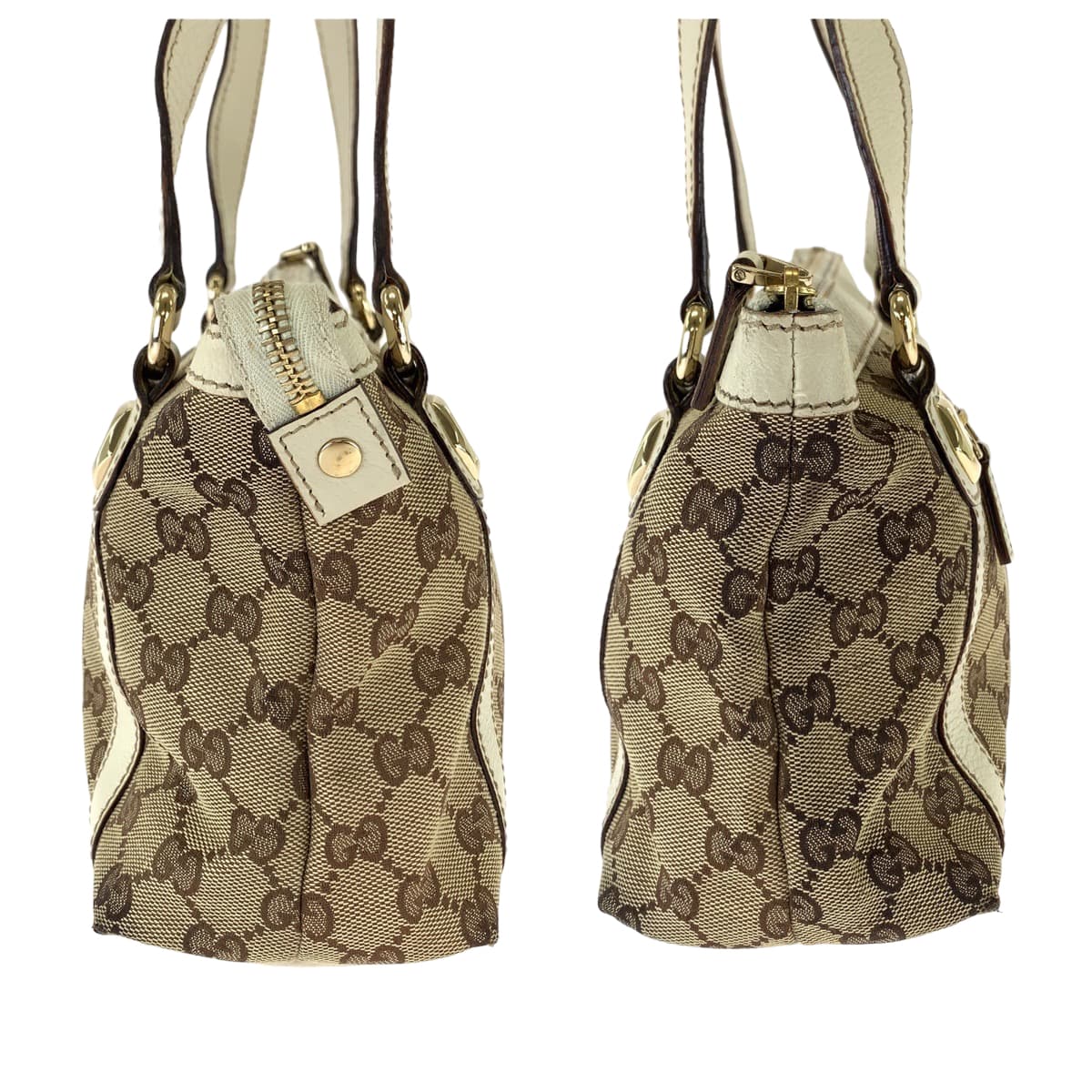 111814
GUCCI グッチ ブラウン アイボリー ゴールド金具 GGキャンバス 142558 トートバッグ ショルダーバッグ  レディース