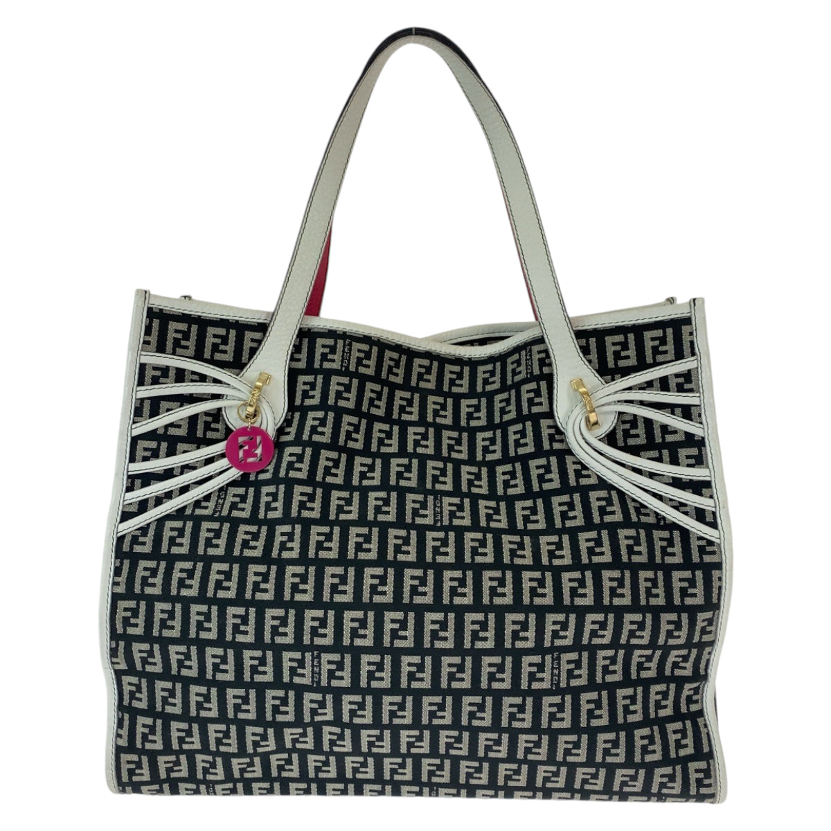 FENDI フェンディ ズッキーノ グレー ホワイト ゴールド金具 キャンバス 8BH153 トートバッグ ハンドバッグ  レディース