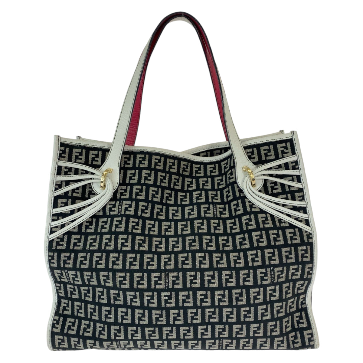 FENDI フェンディ ズッキーノ グレー ホワイト ゴールド金具 キャンバス 8BH153 トートバッグ ハンドバッグ  レディース