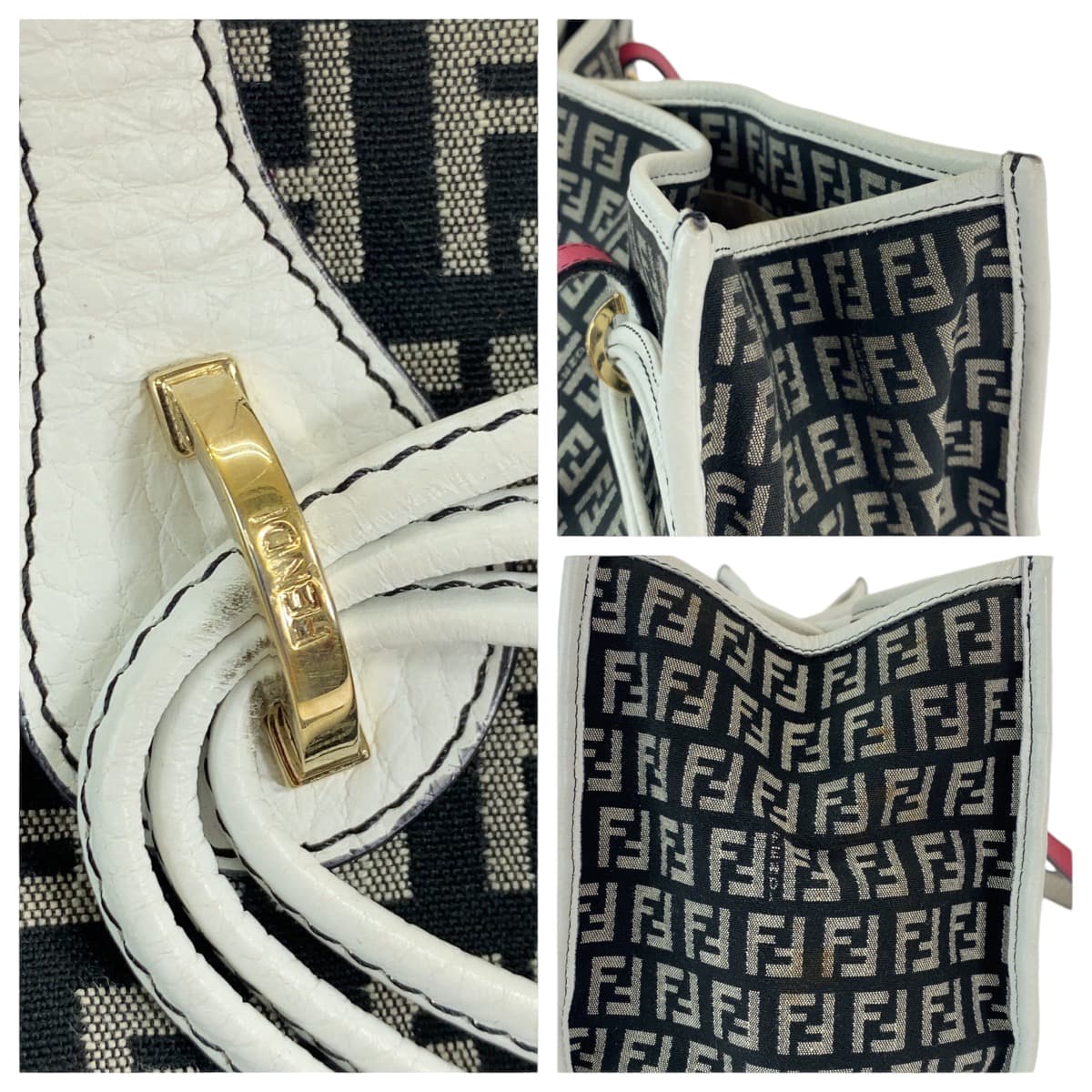 FENDI フェンディ ズッキーノ グレー ホワイト ゴールド金具 キャンバス 8BH153 トートバッグ ハンドバッグ  レディース