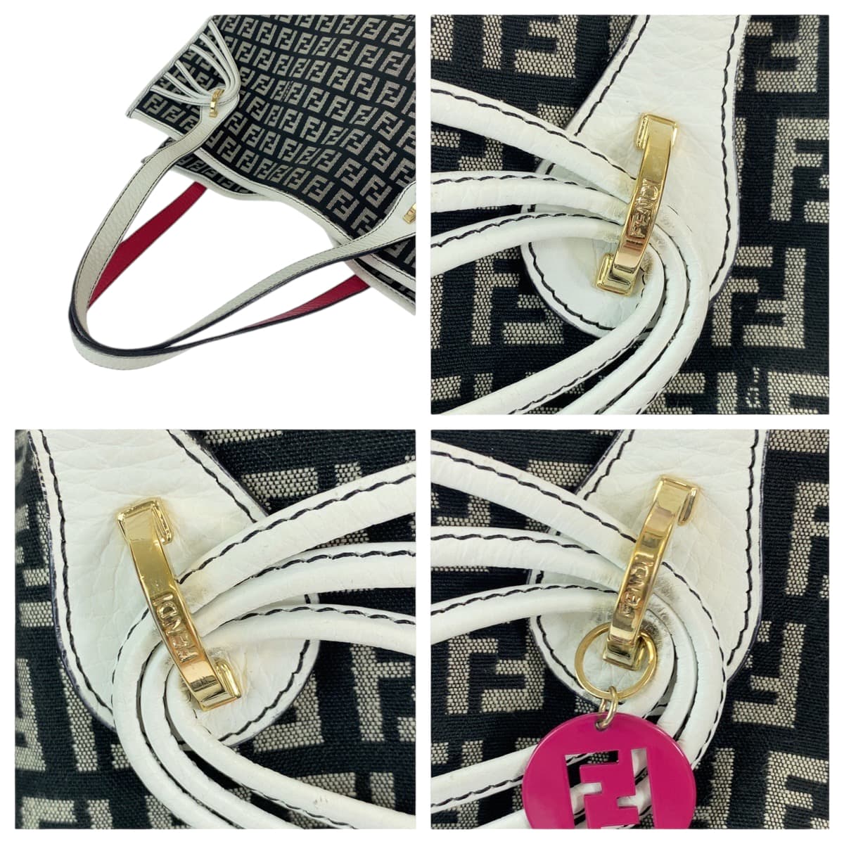FENDI フェンディ ズッキーノ グレー ホワイト ゴールド金具 キャンバス 8BH153 トートバッグ ハンドバッグ  レディース