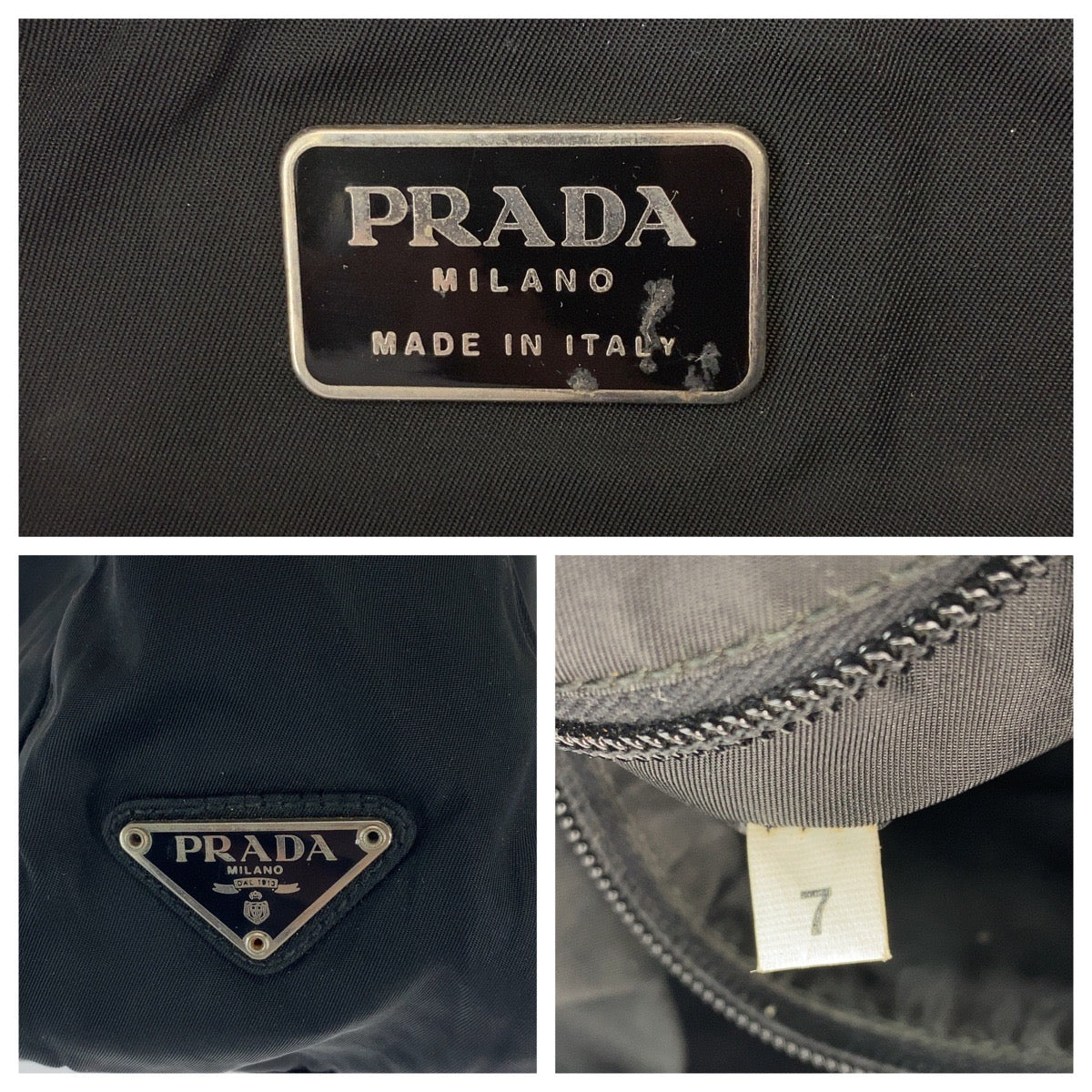 12278
PRADA プラダ テスート 三角ロゴプレート ブラック 黒 シルバー金具 ナイロン ワンショルダーバッグ 肩掛け プラハンドル  レディース