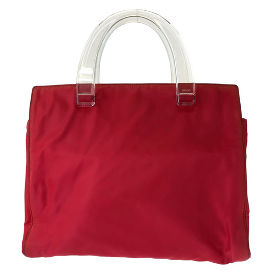 11819
PRADA プラダ テスート 三角ロゴプレート レッド クリア ナイロン B8169 トートバッグ ハンドバッグ  レディース