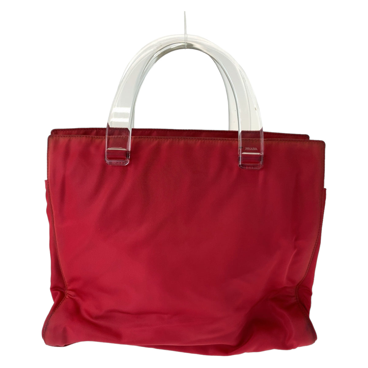11819
PRADA プラダ テスート 三角ロゴプレート レッド クリア ナイロン B8169 トートバッグ ハンドバッグ  レディース