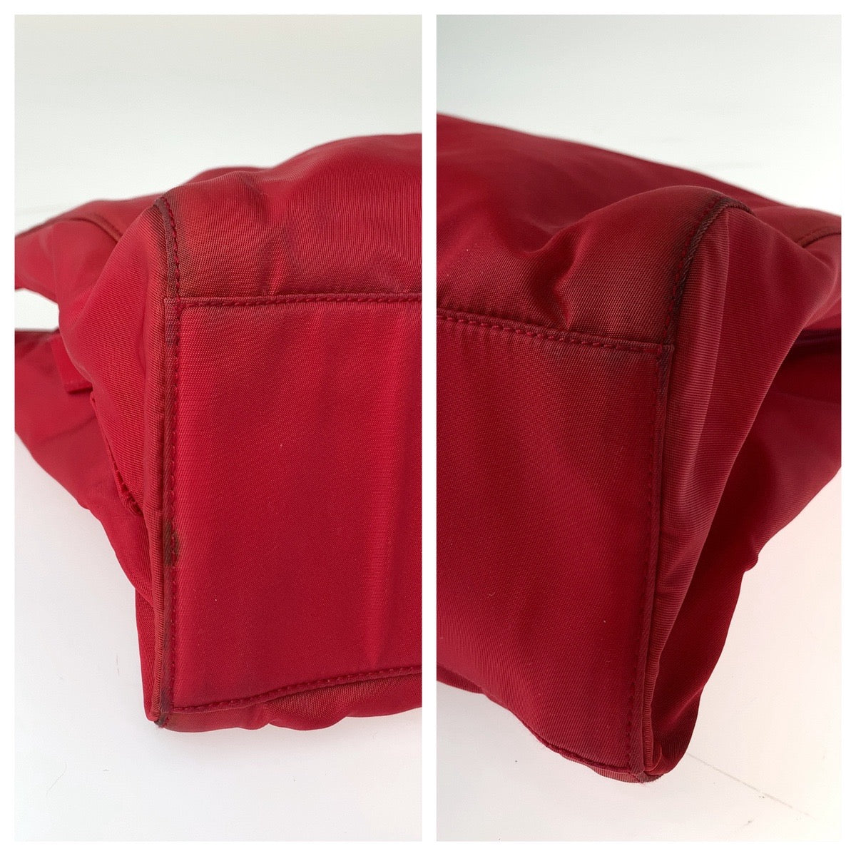 11819
PRADA プラダ テスート 三角ロゴプレート レッド クリア ナイロン B8169 トートバッグ ハンドバッグ  レディース