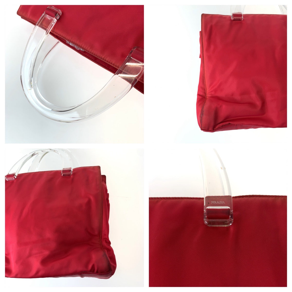 11819
PRADA プラダ テスート 三角ロゴプレート レッド クリア ナイロン B8169 トートバッグ ハンドバッグ  レディース