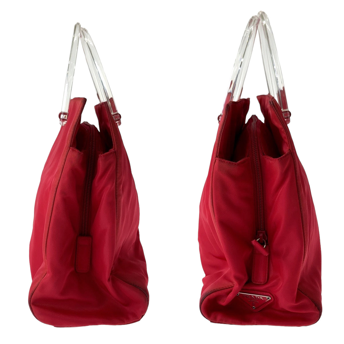 11819
PRADA プラダ テスート 三角ロゴプレート レッド クリア ナイロン B8169 トートバッグ ハンドバッグ  レディース