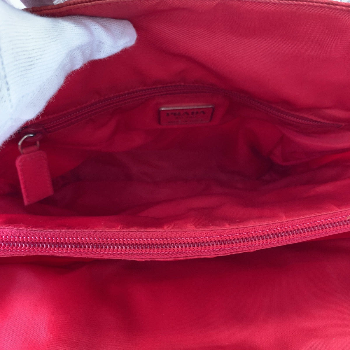 11819
PRADA プラダ テスート 三角ロゴプレート レッド クリア ナイロン B8169 トートバッグ ハンドバッグ  レディース
