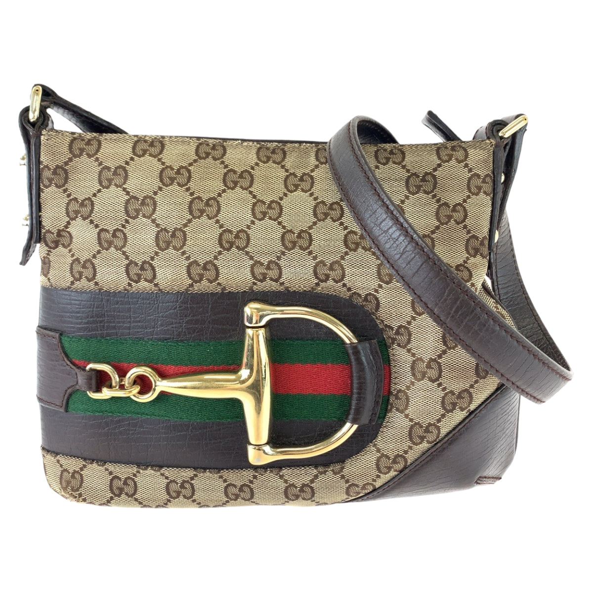 11820
GUCCI グッチ シェリーライン ホースビット ブラウン ベージュ ゴールド金具 GGキャンバス 141506 ショルダーバッグ 斜め掛け ポシェット  レディース