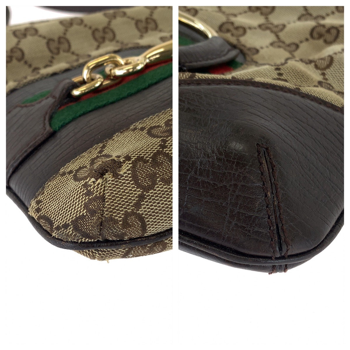 11820
GUCCI グッチ シェリーライン ホースビット ブラウン ベージュ ゴールド金具 GGキャンバス 141506 ショルダーバッグ 斜め掛け ポシェット  レディース