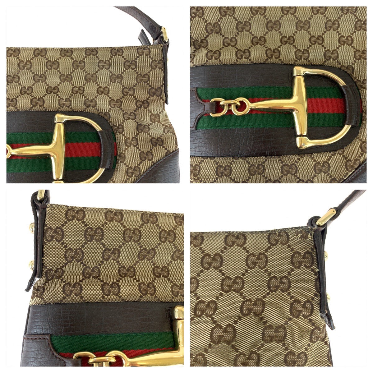 11820
GUCCI グッチ シェリーライン ホースビット ブラウン ベージュ ゴールド金具 GGキャンバス 141506 ショルダーバッグ 斜め掛け ポシェット  レディース