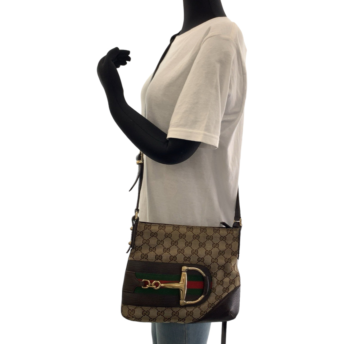 11820
GUCCI グッチ シェリーライン ホースビット ブラウン ベージュ ゴールド金具 GGキャンバス 141506 ショルダーバッグ 斜め掛け ポシェット  レディース