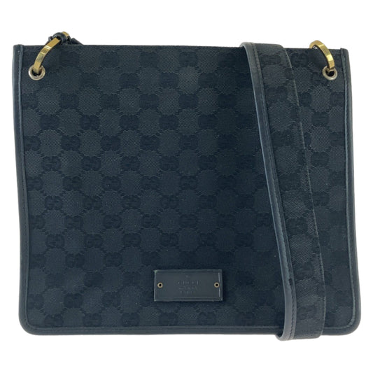 11822
GUCCI グッチ ブラック ゴールド金具 GGキャンバス / レザー 91762 斜め掛け ショルダーバッグ ポシェット  メンズ