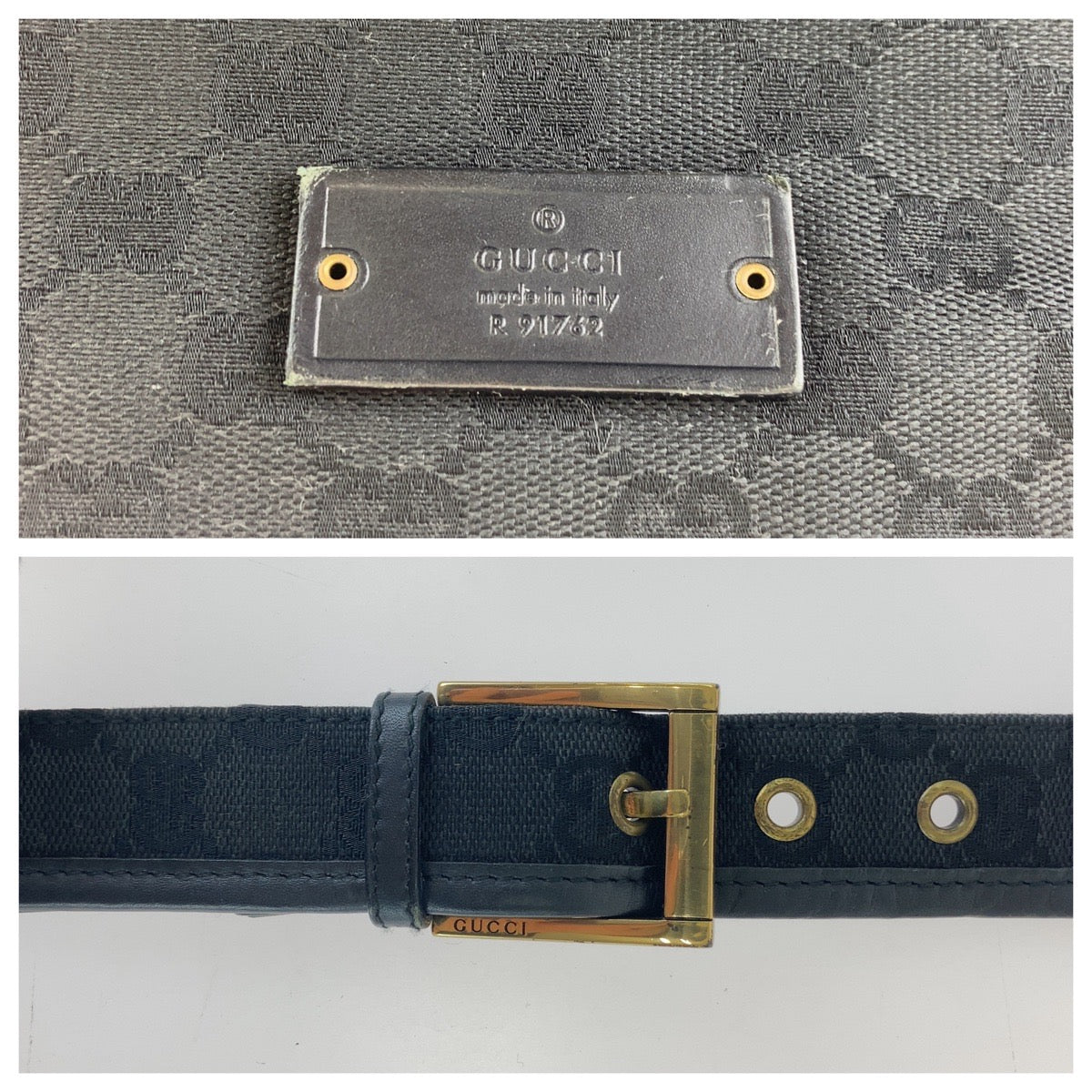 11822
GUCCI グッチ ブラック ゴールド金具 GGキャンバス / レザー 91762 斜め掛け ショルダーバッグ ポシェット  メンズ