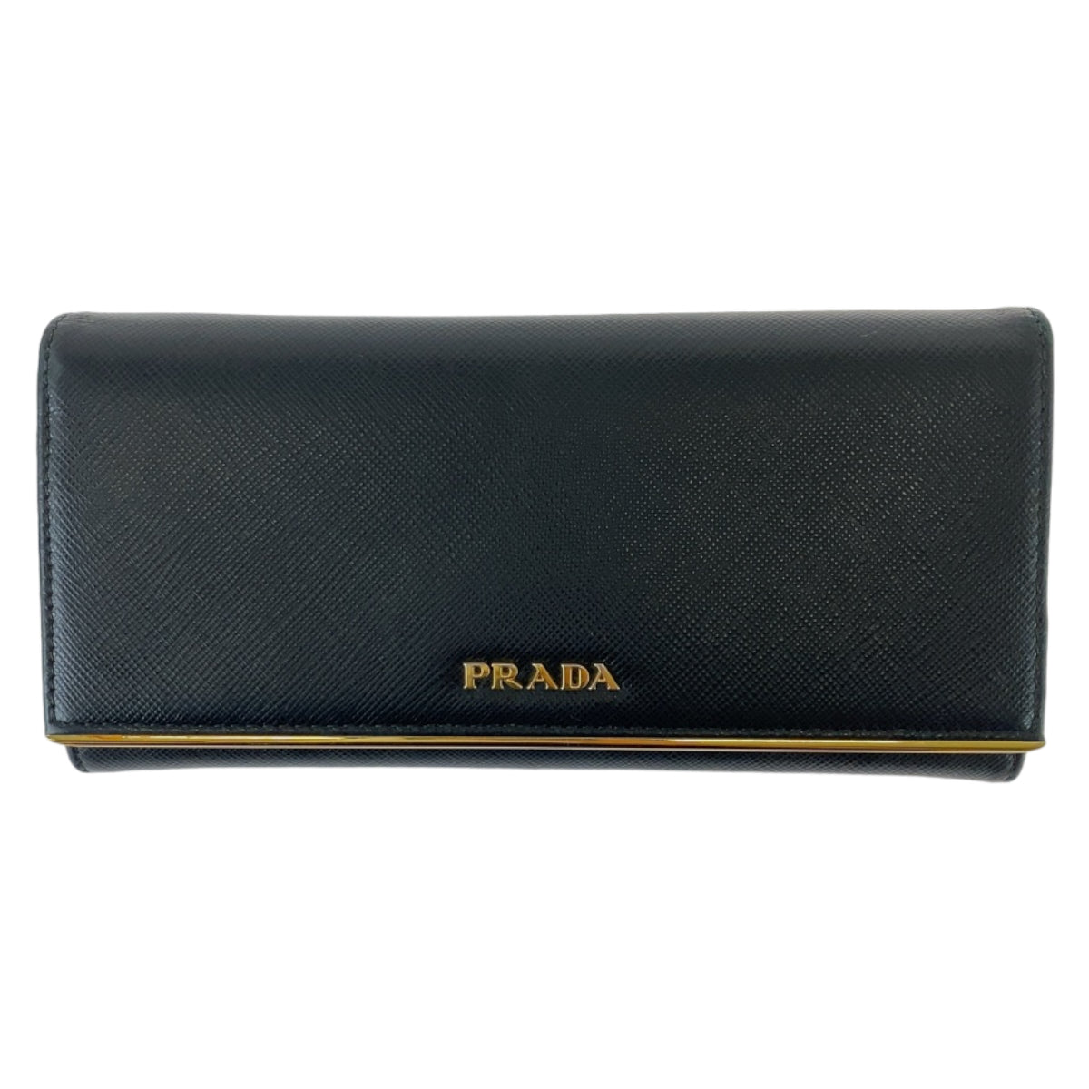PRADA Prada Saffiano with pass case, black, gold hardware, leather, long wallet, women's