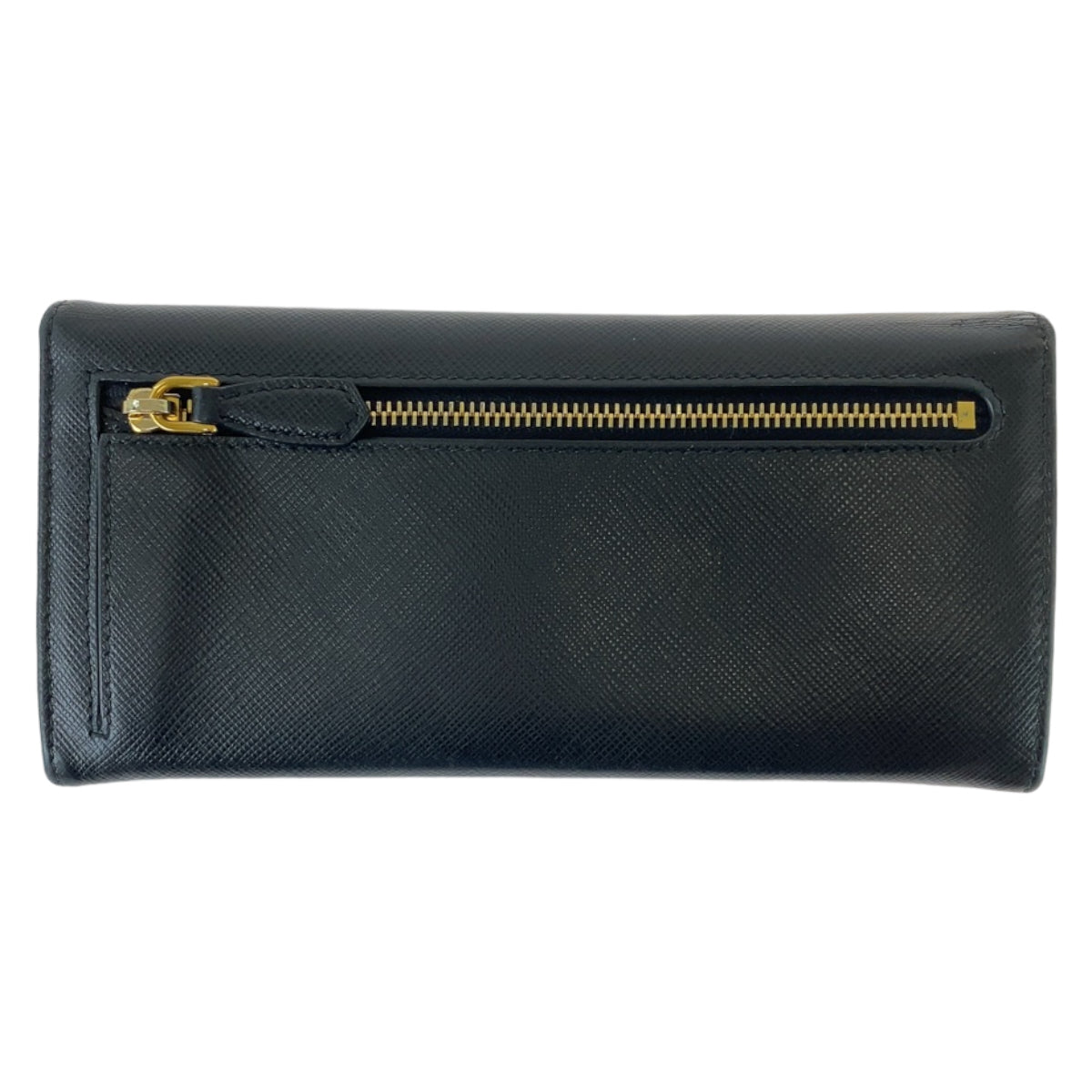 PRADA Prada Saffiano with pass case, black, gold hardware, leather, long wallet, women's