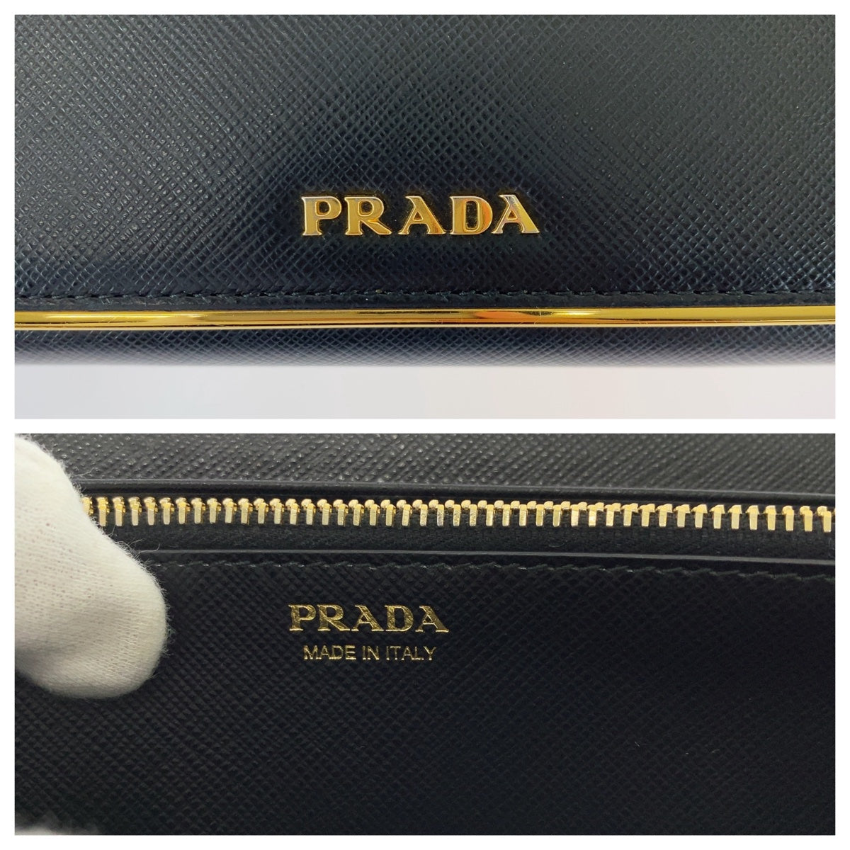 PRADA Prada Saffiano with pass case, black, gold hardware, leather, long wallet, women's