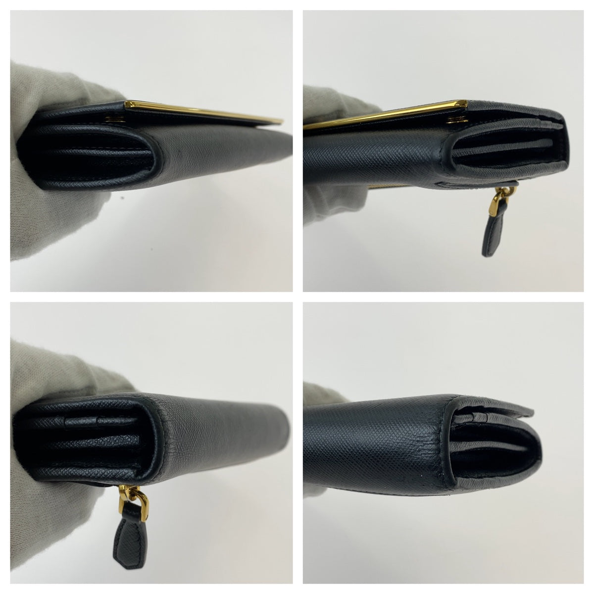 PRADA Prada Saffiano with pass case, black, gold hardware, leather, long wallet, women's