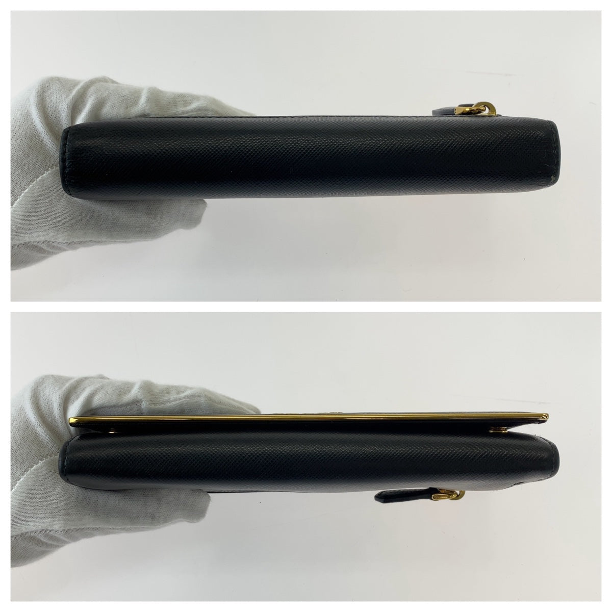 PRADA Prada Saffiano with pass case, black, gold hardware, leather, long wallet, women's