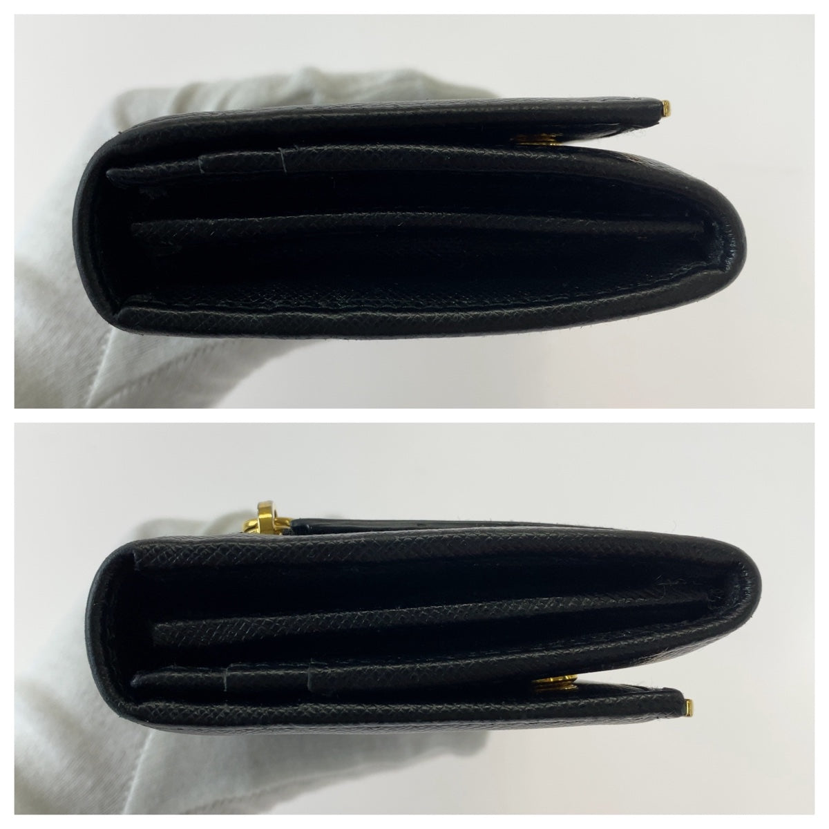 PRADA Prada Saffiano with pass case, black, gold hardware, leather, long wallet, women's