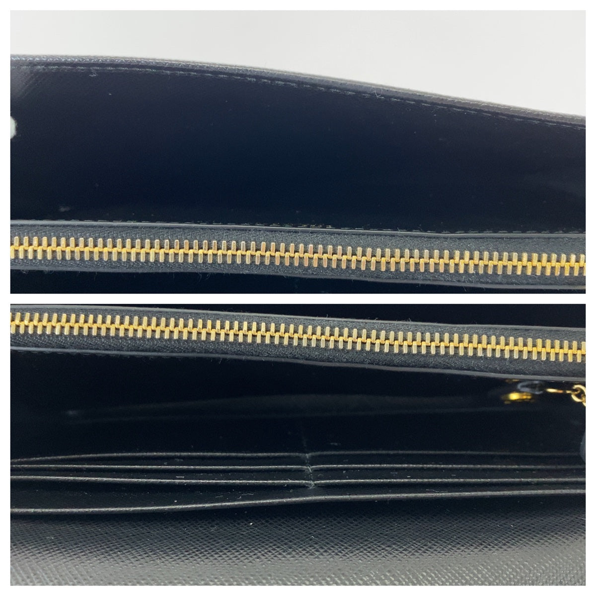 PRADA Prada Saffiano with pass case, black, gold hardware, leather, long wallet, women's